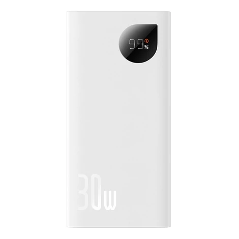 Baseus Adaman2 power bank digitális kijelzővel 10000mAh 30W 2 x USB / 1x USB Type C Power Delivery gyorstöltés SCP fehér (PPAD040002)