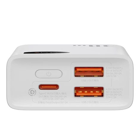 Baseus Adaman2 power bank digitális kijelzővel 10000mAh 30W 2 x USB / 1x USB Type C Power Delivery gyorstöltés SCP fehér (PPAD040002)