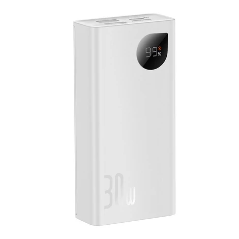 Baseus Adaman2 power bank digitális kijelzővel 10000mAh 30W 2 x USB / 1x USB Type C Power Delivery gyorstöltés SCP fehér (PPAD040002)