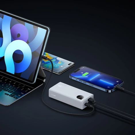 Baseus Adaman2 power bank digitális kijelzővel 10000mAh 30W 2 x USB / 1x USB Type C Power Delivery gyorstöltés SCP fehér (PPAD040002)
