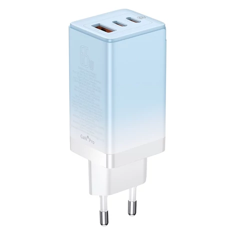 Baseus CCGP050103 DZ-HW Baseus GaN3 Pro gyorstöltő 2C+U 65W EU Cloud Blue (a Dynamic Series gyors töltő adatátviteli kábellel Type-C Type-C 100W 1m kék)
