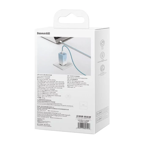 Baseus CCGP050103 DZ-HW Baseus GaN3 Pro gyorstöltő 2C+U 65W EU Cloud Blue (a Dynamic Series gyors töltő adatátviteli kábellel Type-C Type-C 100W 1m kék)