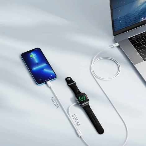 Joyroom USB C típusú 20W-os PD kábel induktív töltővel Apple Watch-hoz 1.5m fehér (S-IW005)
