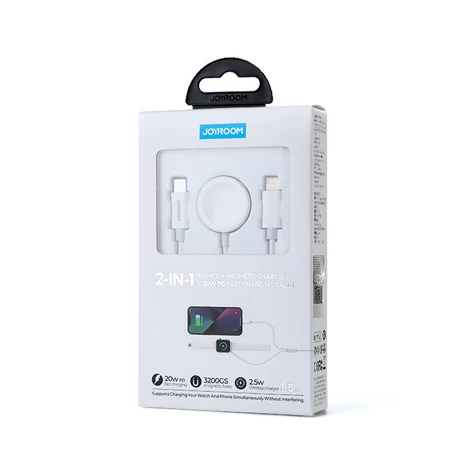Joyroom USB C típusú 20W-os PD kábel induktív töltővel Apple Watch-hoz 1.5m fehér (S-IW005)