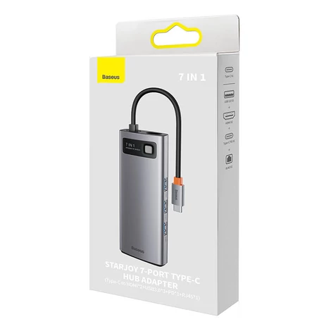 Baseus Hub 7in1 Metal Gleam Series, USB-C - 3x USB 3.0 + 2x HDMI + USB-C PD + Ethernet RJ45