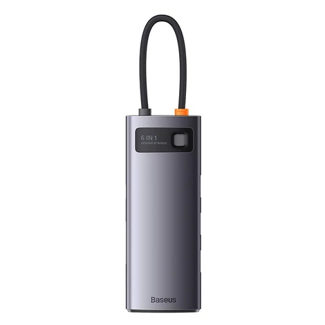 Baseus Hub 6 az 1-ben Metal Gleam sorozat, USB-C - 3x USB 3.0 + USB-C PD + microSD/SD