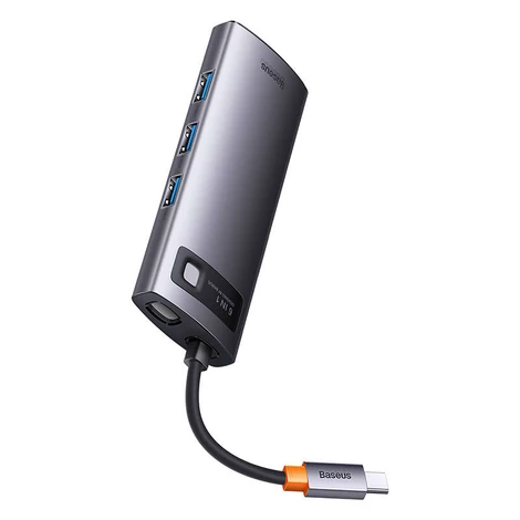 Baseus Hub 6 az 1-ben Metal Gleam sorozat, USB-C - 3x USB 3.0 + USB-C PD + microSD/SD