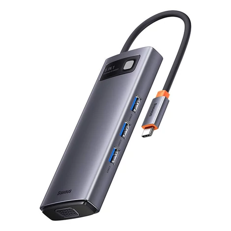 Baseus Hub 6 az 1-ben Metal Gleam sorozat, USB-C - 3x USB 3.0 + HDMI + USB-C PD + VGA