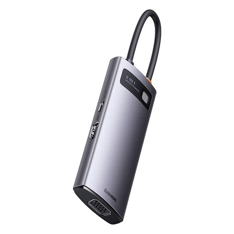 Baseus Hub 6 az 1-ben Metal Gleam sorozat, USB-C - 3x USB 3.0 + HDMI + USB-C PD + VGA