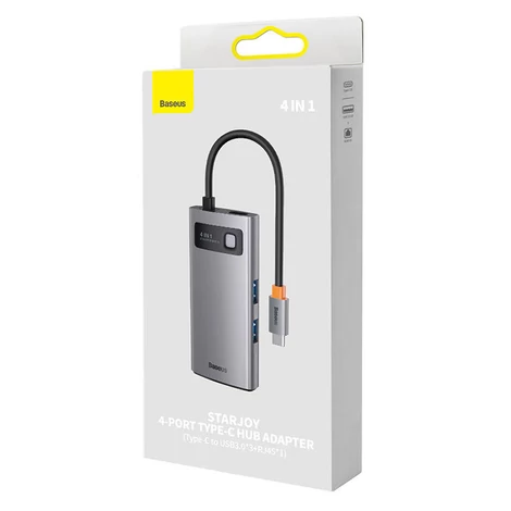 Baseus Hub 4 az 1-ben Metal Gleam sorozat, USB-C - 3x USB 3.0 + Ethernet RJ45