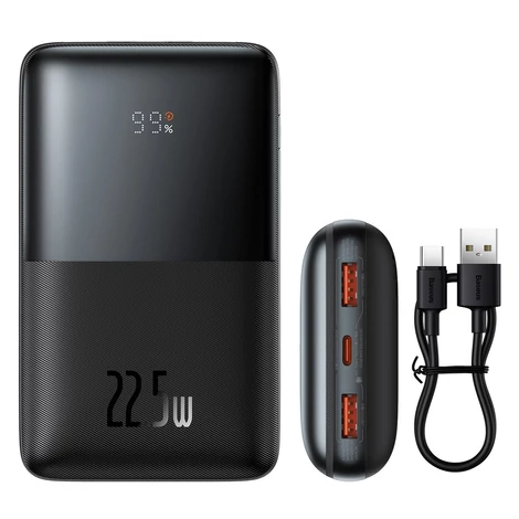 Baseus Pro 20000 mAh 22,5 W Powerbank, 2xUSB Type A - 1xUSB Type C, 3A, 0,3 m kábel, fekete (PPBD040301)