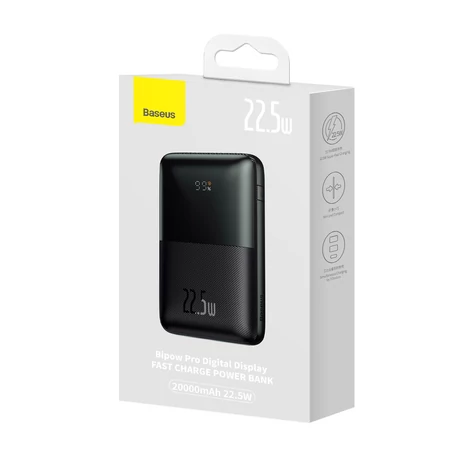 Baseus Pro 20000 mAh 22,5 W Powerbank, 2xUSB Type A - 1xUSB Type C, 3A, 0,3 m kábel, fekete (PPBD040301)