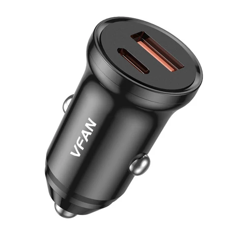 Vipfan C03 autós töltő, USB + USB-C, 20W, PD + QC 3.0 (fekete)