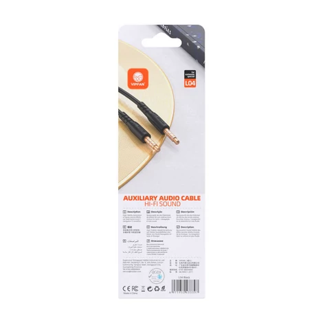 Vipfan L04 Mini jack 3.5mm AUX kábel 1m, aranyozott (fekete)