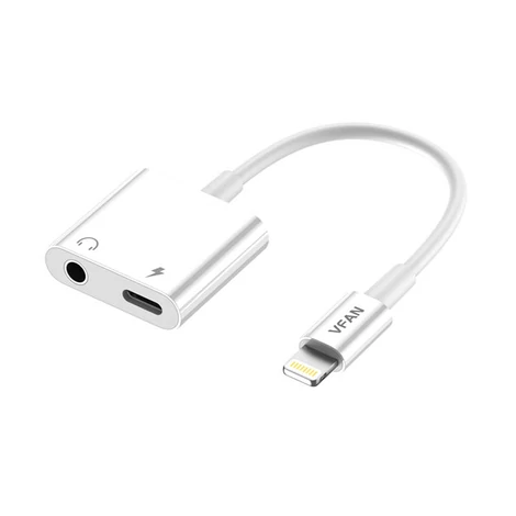 Vipfan L10 Kábel Lightning a Lightning + mini jack 3.5mm AUX, 10cm (fehér)