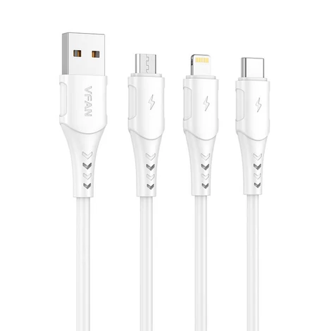Vipfan Colorful X12 USB és USB-C kábel , 3A, 1m (fehér)