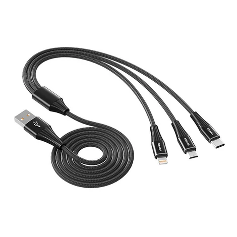 Vipfan X16 3w1 USB-C/Lightning/Micro 3.5A 1.5m USB kábel (fekete)