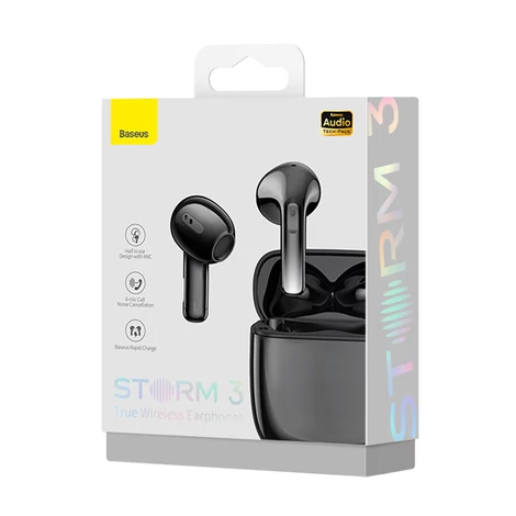 Baseus Storm 3 vezeték nélküli bluetooth 5.2 TWS fülhallgató ANC-vel, fekete (NGTW140101)