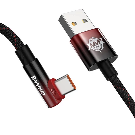 Baseus Elbow USB-USB-C 100W 2m-es szögletes kábel (fekete-piros)