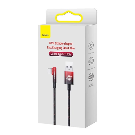 Baseus Elbow USB-USB-C 100W 2m-es szögletes kábel (fekete-piros)