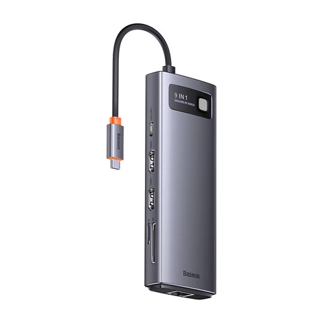 Baseus Metal Gleam Series 9 az 1-ben hub, USB-C - 32x USB 3.0 + 2x HDMI + USB 2.0 + USB-C PD + Ethernet RJ45 + microSD/SD