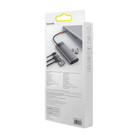 Baseus Metal Gleam Series 9 az 1-ben hub, USB-C - 32x USB 3.0 + 2x HDMI + USB 2.0 + USB-C PD + Ethernet RJ45 + microSD/SD