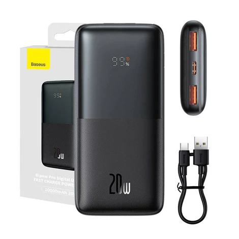 Baseus Bipow Pro Powerbank 10000mAh, 2xUSB, USB-C, 20W (fekete)
