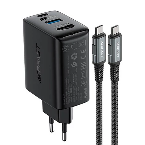 Acefast A17 Fali töltő, 65W GaN + kabel USB-C (fekete)
