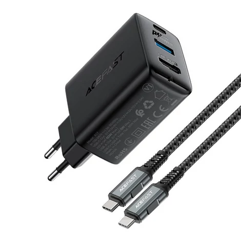 Acefast A17 Fali töltő, 65W GaN + kabel USB-C (fekete)