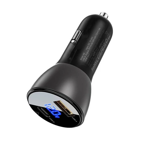 Acefast B6 Autótöltő  63W, USB + USB-C, kijelzővel (fekete)