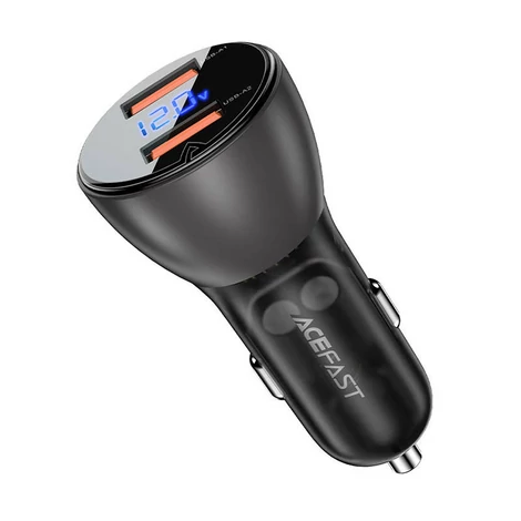 Acefast Autótöltő B7, 45W, 2x USB, kijelzővel (fekete)