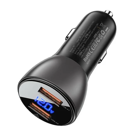 Acefast Autótöltő B7, 45W, 2x USB, kijelzővel (fekete)