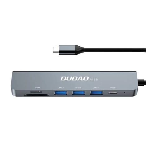 Dudao A15S Adapter 6in1 USB-C 3x USB, 1x USB-C, SD / TF (szürke)