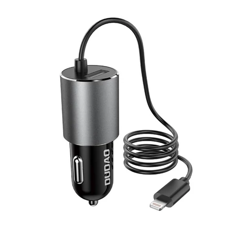 Dudao R5ProL autós töltő 1x USB, 3.4A + Lightning kábel (szürke)