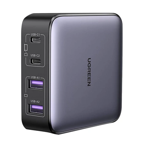 UGREEN CD327 Nexode töltő, 2x USB-C, 2x USB-A, GaN, 65W (szürke)