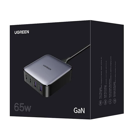 UGREEN CD327 Nexode töltő, 2x USB-C, 2x USB-A, GaN, 65W (szürke)