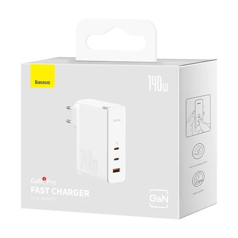 Baseus GaN5 Pro fali töltő 2xUSB-C + USB, 140W (fehér)