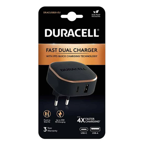 Duracell USB + USB-C fali töltő 30W (fekete)
