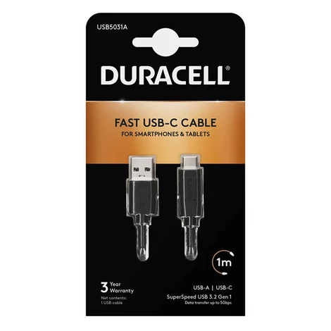 Duracell Kábel USB-USB-C 3.0  1m (fekete)