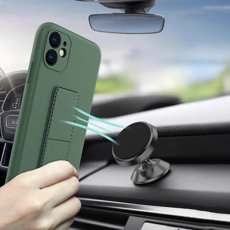 Wozinsky Kickstand tok iPhone 12 Pro rózsaszín szilikon tok állvánnyal