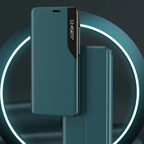 Eco Leather View Case elegáns könyvespolc típusú tok állvánnyal iPhone 13 Pro Max piros színűhöz