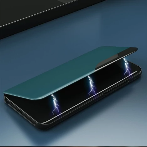 Eco Leather View Case elegáns könyvespolc típusú tok állvánnyal iPhone 13 Pro Max piros színűhöz