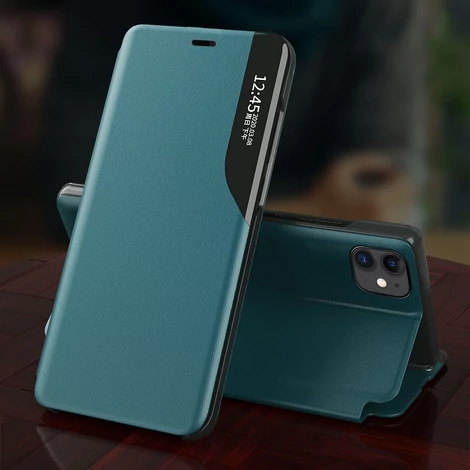 Eco Leather View Case elegáns könyvespolc típusú tok állvánnyal iPhone 13 Pro Max piros színűhöz