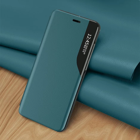 Eco Leather View Case elegáns könyvespolc típusú tok állvánnyal iPhone 13 Pro Max piros színűhöz