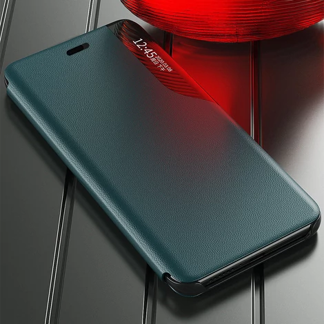 Eco Leather View Case elegáns könyvespolc típusú tok állvánnyal iPhone 13 Pro Max piros színűhöz