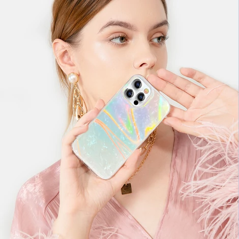 Kingxbar Shell sorozat luxus elegáns telefon tok iPhone 13 Pro gyöngyház-kék