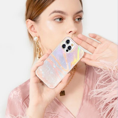 Kingxbar Shell sorozat luxus elegáns telefon tok iPhone 13 Pro gyöngyház-rózsaszínhez