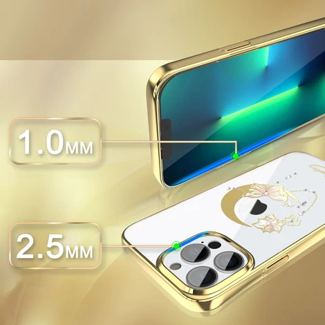 Kingxbar Moon sorozatú luxus tok Swarovski kristályokkal iPhone 13 Pro arany (Butterfly)