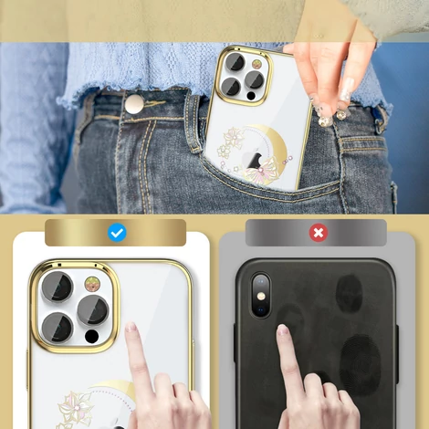 Kingxbar Moon sorozatú luxus tok Swarovski kristályokkal iPhone 13 Pro arany (Butterfly)