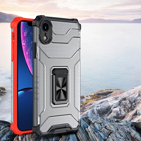 Crystal Ring Case Kickstand Tough Rugged Cover for iPhone XR red